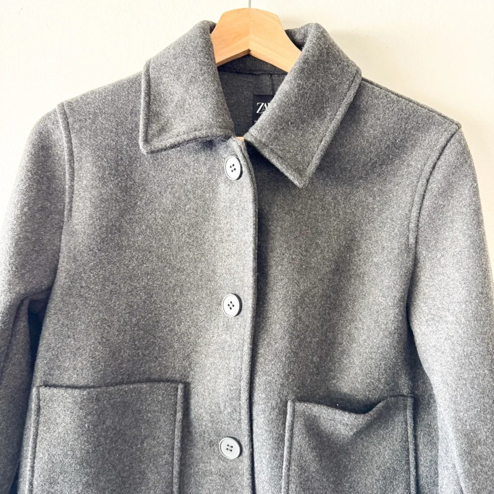 Zara Charcoal Gray Pea Coat‎ Jacket with Pockets Size X-Small